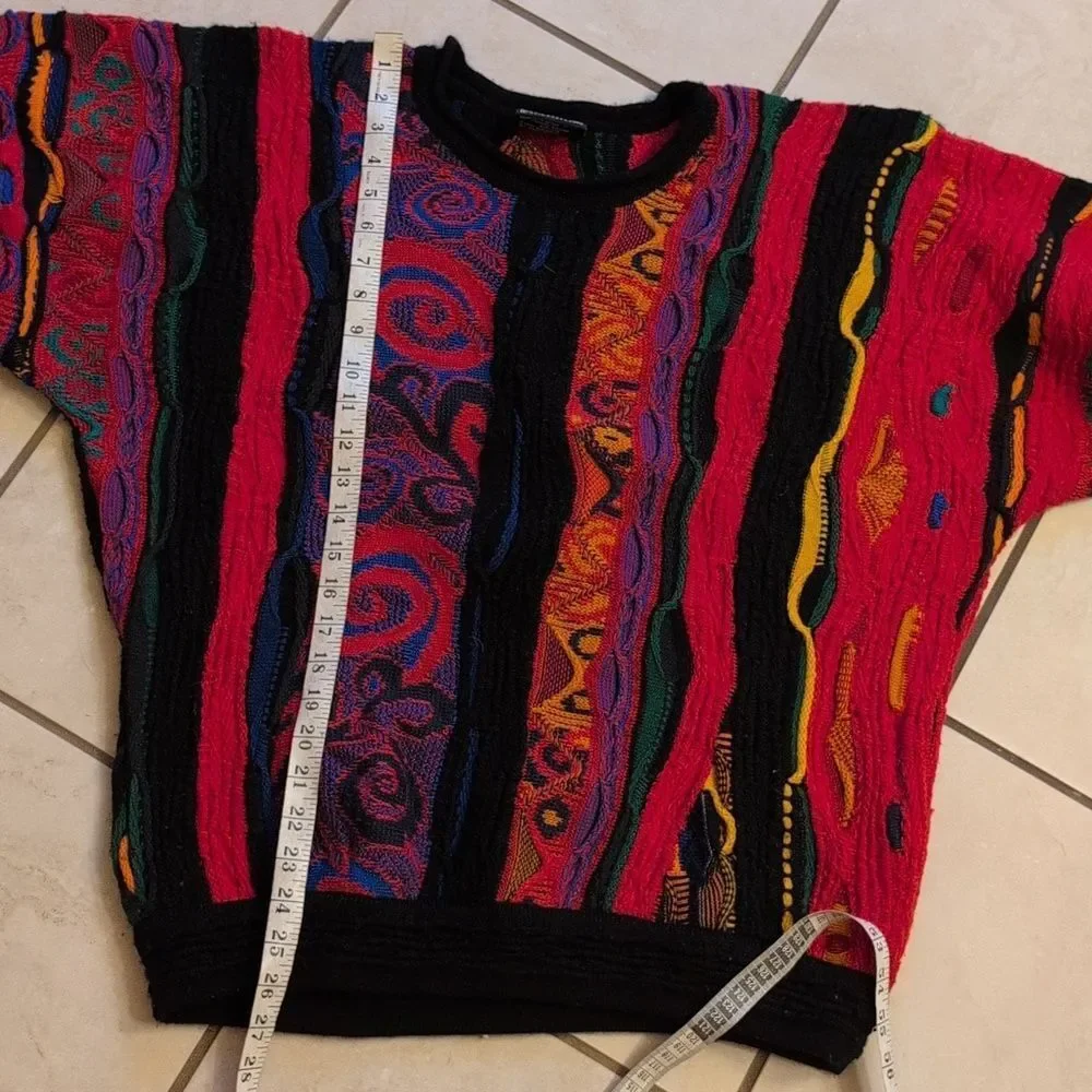 Coogi Sweater New Wool Bright Red Purple Texture Crew Neck Pullover Size M - Picture 11 of 13